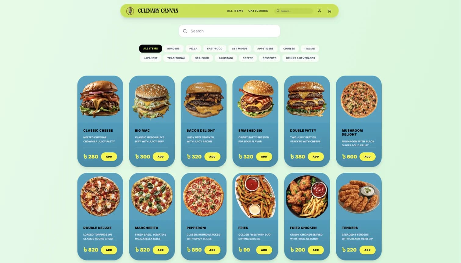 Category & Menu Page